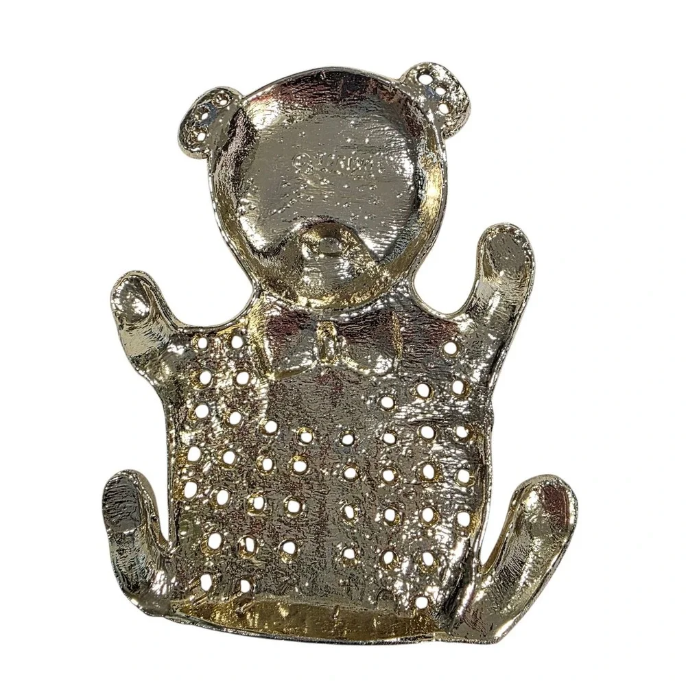 Vintage‎ TORINO Teddy Bear Gold Tone Earring Holder Bow Rhinestone Eyes